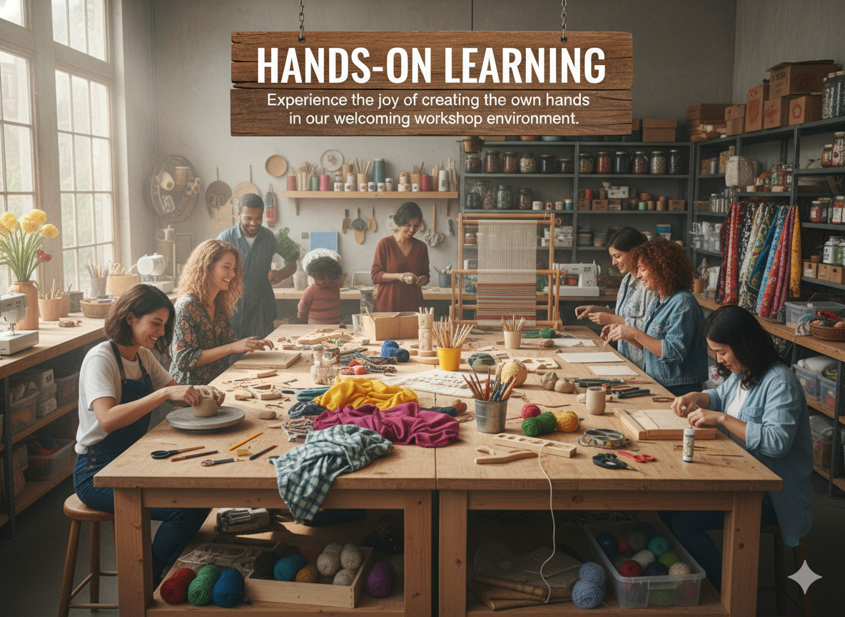 Workshop space with crafting materials